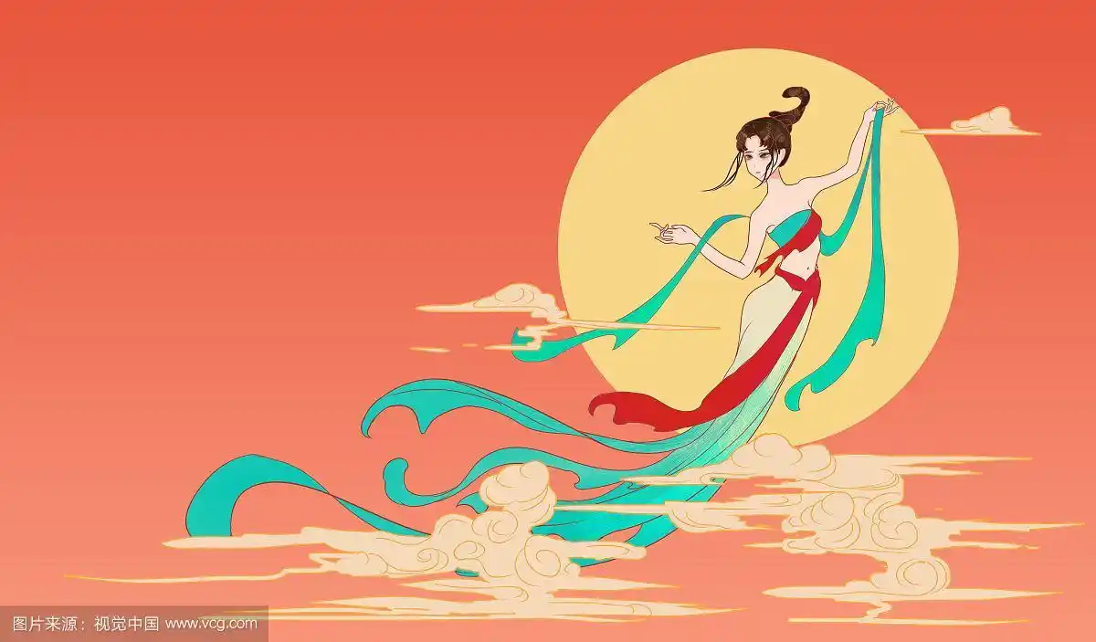 中秋节飞天仙女嫦娥奔月中国风背景