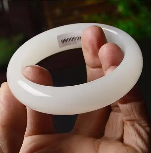 天然新疆和田玉手镯羊脂级和田玉白玉镯子细条宽送礼物妈妈带证书