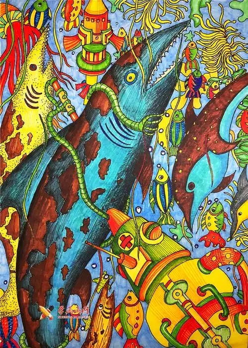 cn)收集整理,喜欢二等奖小学生科幻画《未来海洋生物的好医生》赏析