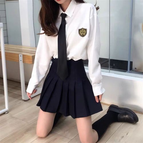 【两件套装】白衬衫女jk制服百褶裙秋季长袖日系衬衣毕业学生班服