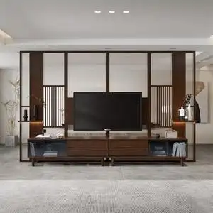 客厅电视柜隔断柜背景墙置物柜卧室隔断玻璃墙实木家具设计定制
