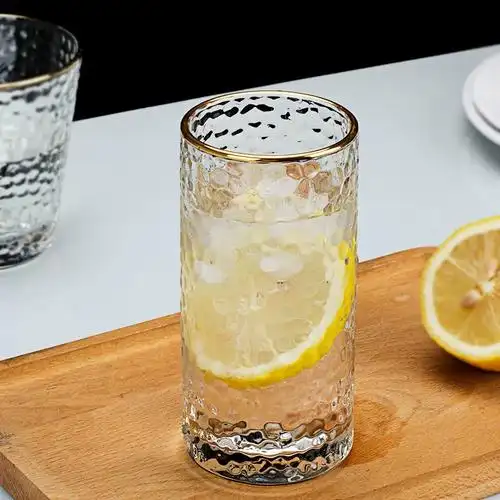 日式金边锤纹玻璃杯家用果汁饮料杯耐热水杯网红女神漱口刷牙杯