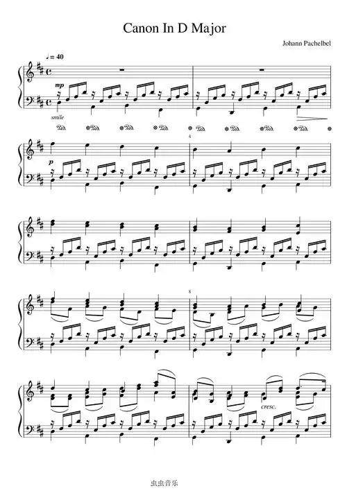 卡农原版多声部canon in d钢琴谱-洛丹伦的夏天-虫虫钢琴