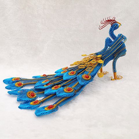 装饰品摆件自制手工孔雀凤凰开屏孔雀动物模型客厅手工工艺品编织