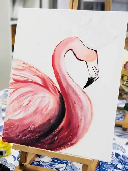 幼儿水粉画火烈鸟儿童画火烈鸟