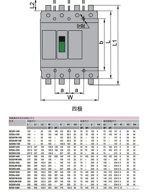 定制 德力西塑壳断路器三相380v空开3p空气开关100a 200a400a630a
