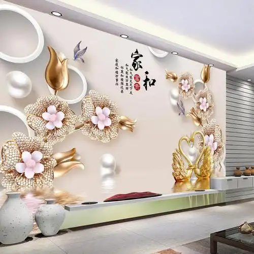 立体客厅大气简约中式壁画凹凸壁布