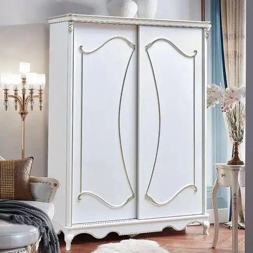 欧式推拉门衣柜法式两门推拉滑动趟门衣柜小户型轻奢简法实木衣橱