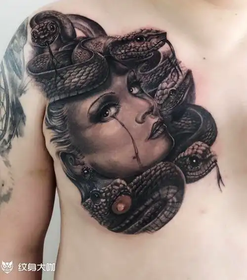 美杜莎_纹身图案手稿图片_李靖的纹身作品集