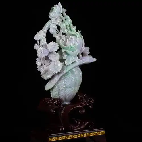 镇平玉雕馆 天然缅甸a货花篮翡翠摆件2320g