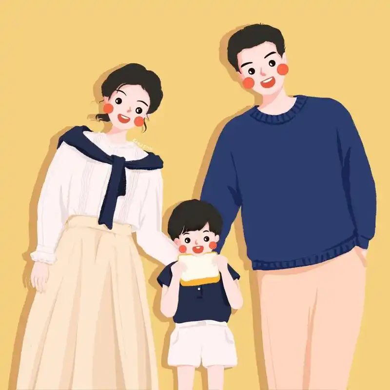 插画头像 | 可爱的一家三口头像 | 男宝篇 爱的陪伴 背景多种配色供