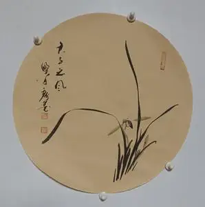 野翁国画兰花纯手绘写意花鸟画扇面团扇圆形客厅走廊装饰字画真迹
