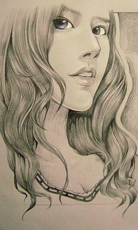 长头发女生素描480×800手机壁纸