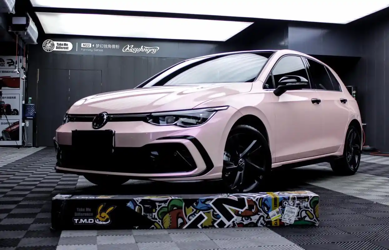 大众高尔夫tmd潮牌改色膜梦幻独角兽粉