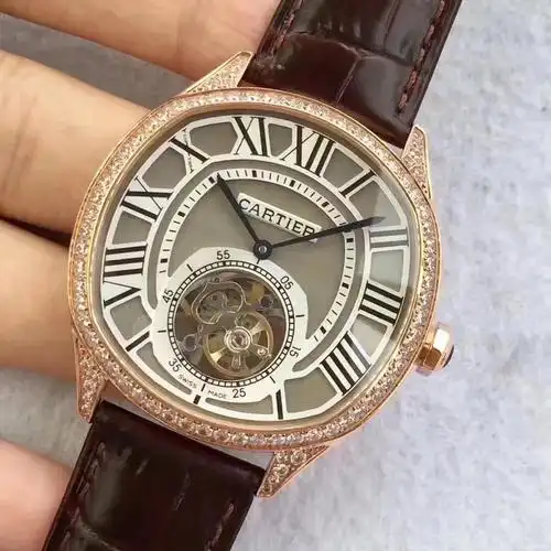 卡地亚drive de系列陀飞轮 镶钻 皮带表 手动上链机芯 男士手表(实拍)
