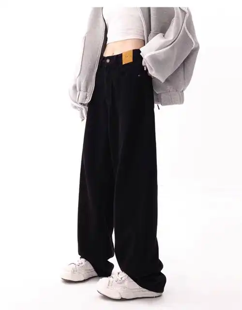 美式黑色直筒牛仔裤女春夏2024潮流新款高街宽松拖地裤阔腿裤裤子