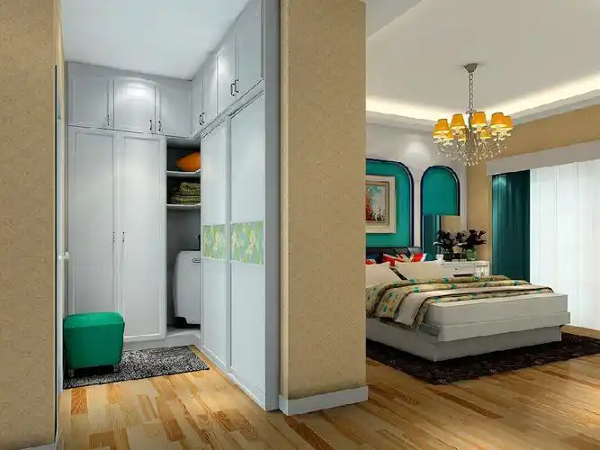 卧室l型衣帽间效果图空间色彩明亮