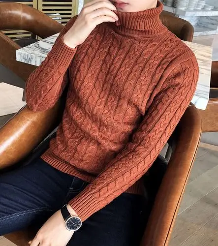 冬季保暖加厚麻花男高领毛衣青年羊毛衫扭花长袖打底衫男士针织衫