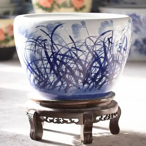 瓷小奴 景德镇制陶瓷鱼缸流水摆件手绘特大号金鱼缸荷花缸户外庭院养