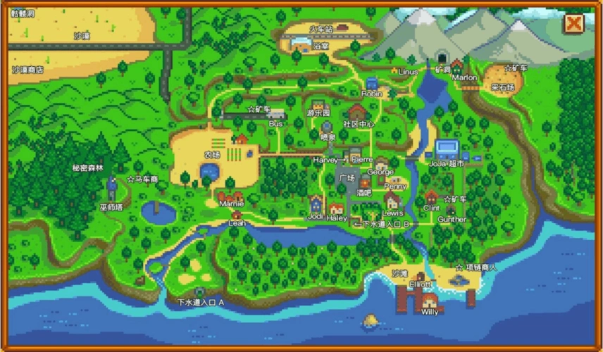 星露谷物语小镇地图坐标 小镇地图介