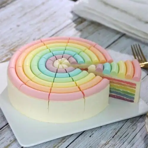 彩虹慕斯生日蛋糕 哈尔滨生日蛋糕同城配送彩虹心彩虹胚 美丽彩虹