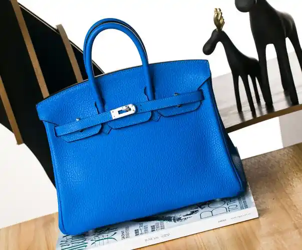 爱马仕birkin包包hermest7水妖蓝原厂tc牛皮铂金包25cm