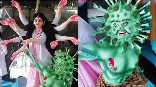 印度"降魔女神"杜尔迦大战新冠病毒