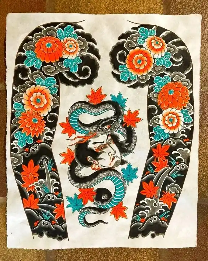 复古风 #纹身 #手稿分享 #日式老传统 ##花臂手稿  - 抖音