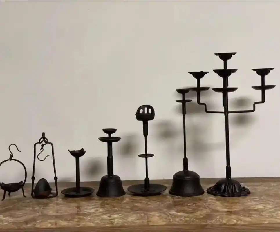 铁制铁灯油灯禅意烛台油酥灯老古董中式装修怀旧收藏 造型独特  - 抖