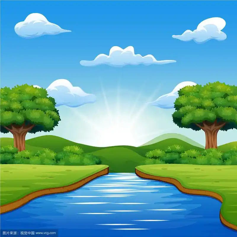 河流卡通中间是美丽的自然景观