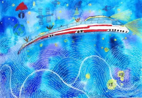 少儿书画作品-《星际列车》/儿童书画作品《星际列车》欣赏_中国少儿