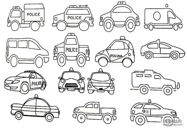 特警战车简笔画图片大全带颜色简单几何造型儿童简笔画轿车 110警车的