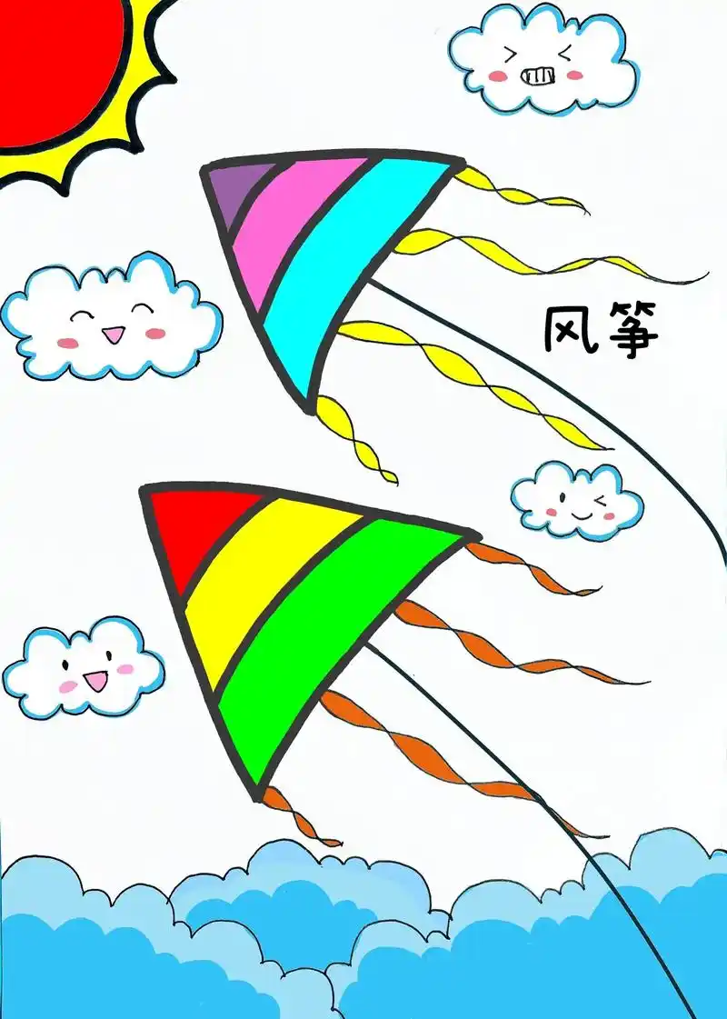 春天风筝创意画.适合幼儿园小朋友的创意画来啦!