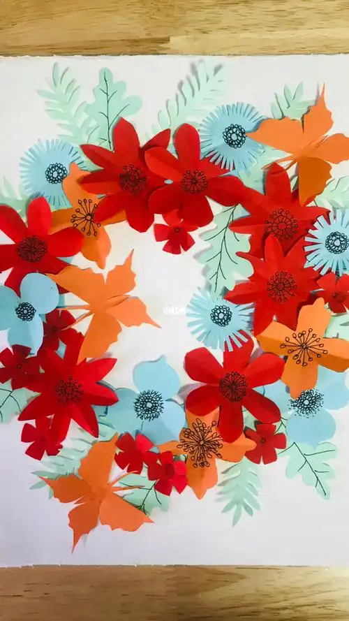 剪纸拼贴花环