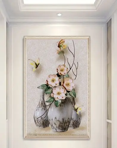 浮雕花盆蝴蝶玄关装饰画