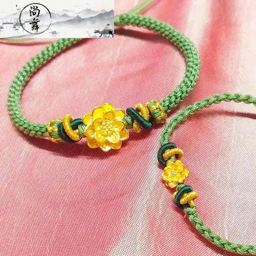 老凤祥同款 七夕情人节999足金莲花 黄金手链女转运珠金福牌吊坠编织