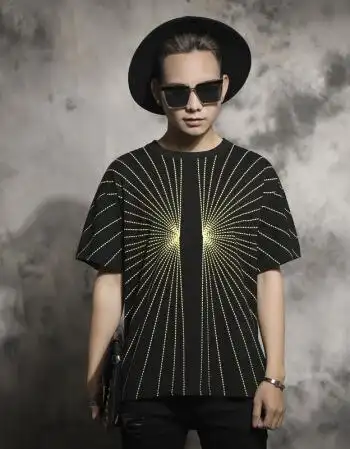 男士宽松短袖t恤 gd权志龙鹿晗同款上衣韩国夏季个性条纹dj夜店男装潮