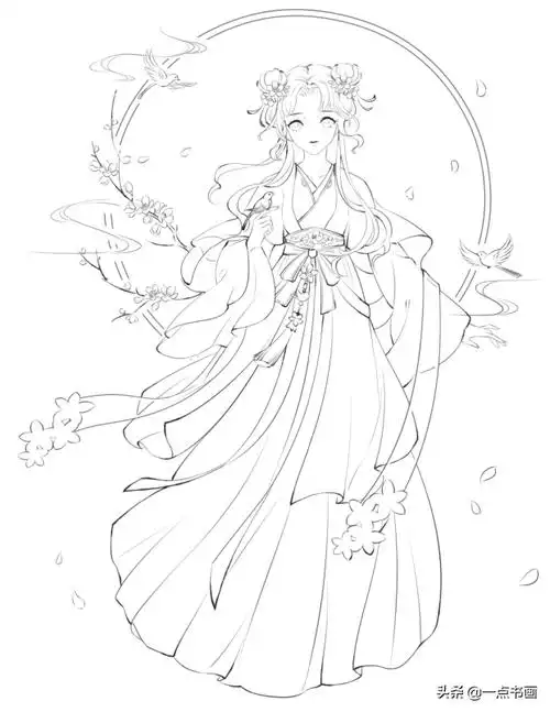 铅笔线描古风美人画法_头发_线条_人物