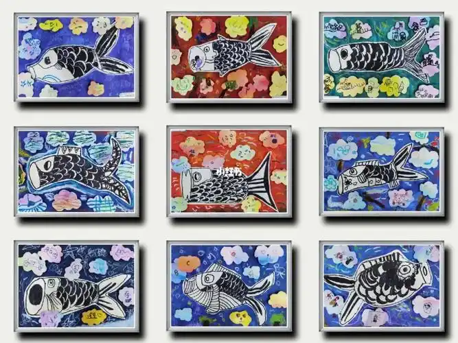 少儿创意美术  #创意美术  #少儿美术课件  日本鲤鱼旗,5-6岁小朋友