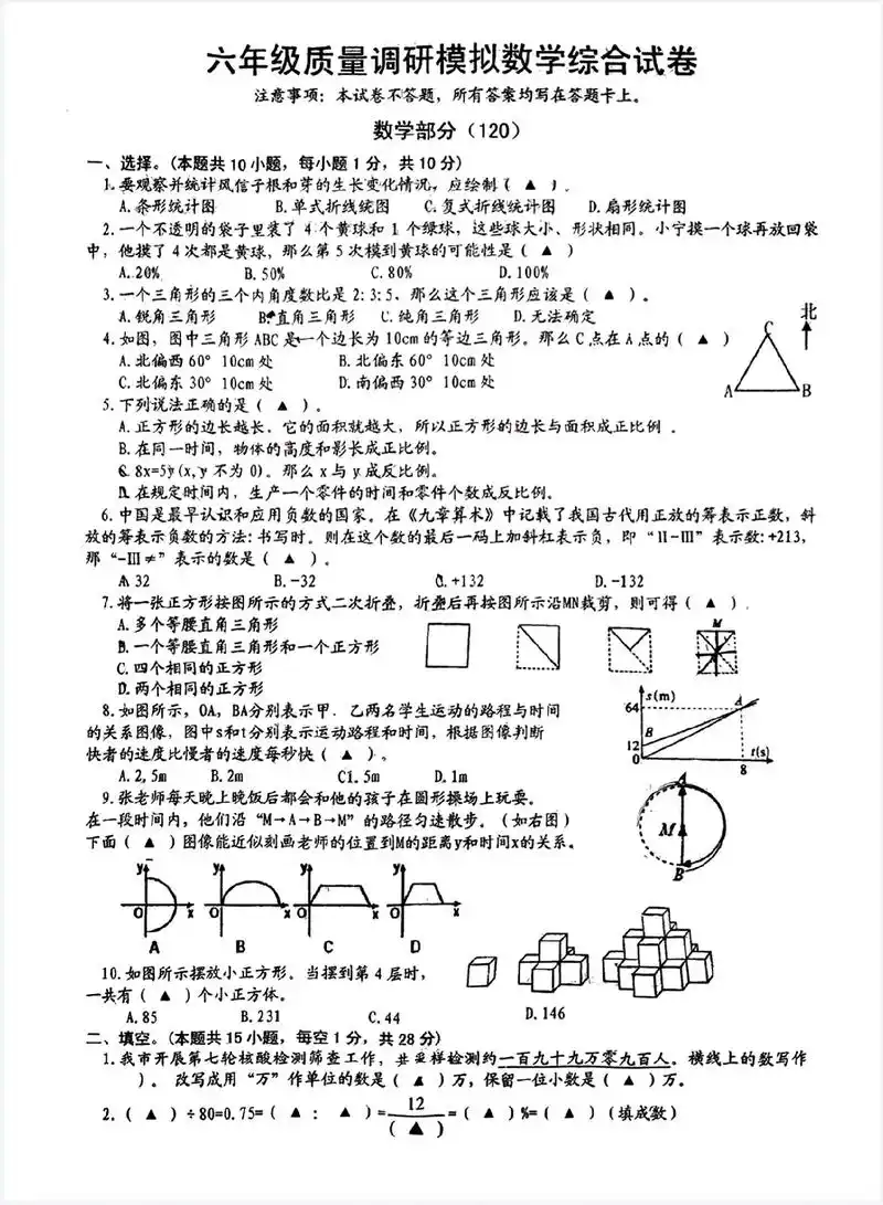 苏教版数学六年级下册期末试卷#苏教版数学 #下册数学 - 抖音