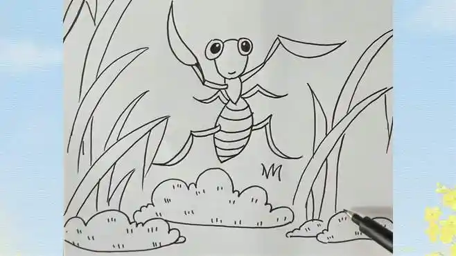 呆萌可爱的螳螂捕蝉简笔画来了!快来跟我一起画吧!