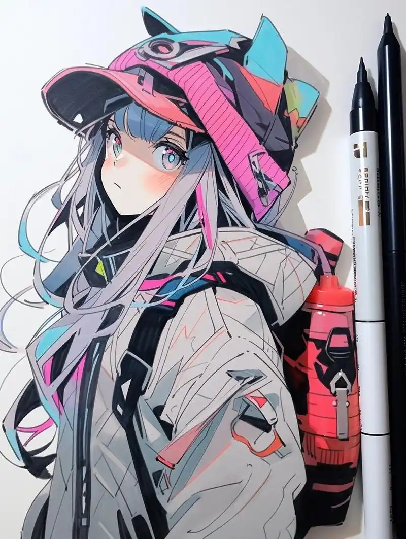 马克笔科技少女|手绘素材
