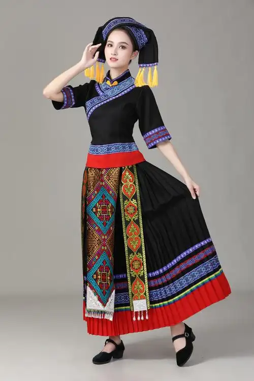 广西壮族舞蹈演出服女56个民族服装跳舞服装少数民族表演服女装 宝石