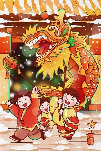 中国非遗民俗文化舞龙插画