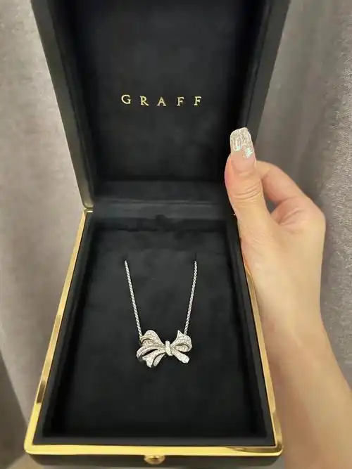 格拉夫graff94tildas bow系列蝴蝶结白金满意镶嵌方砖项链