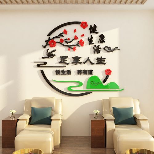 养生馆背景墙面装饰贴画美容院房间形象布置足疗浴店中医文化定制