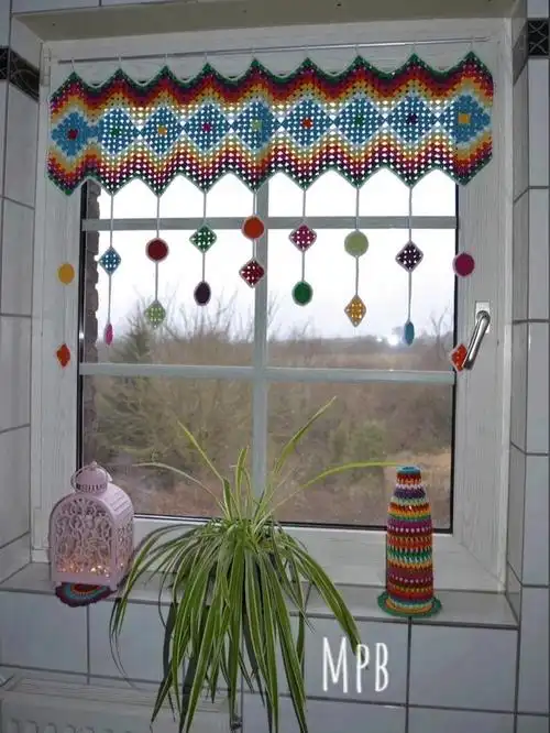 钩针图解,窗帘,半帘 ,水草花