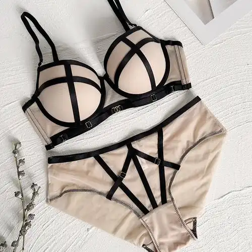 工厂热卖女性性感内衣俯卧撑内衣胸罩女孩性感胸罩和三角裤套装