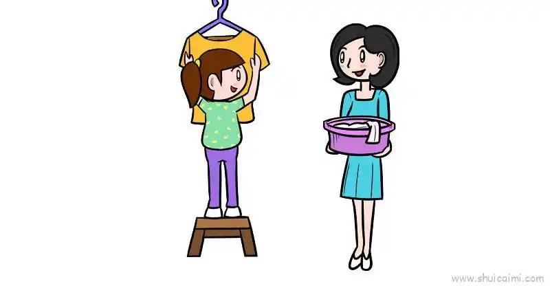 我帮妈妈晾衣服儿童画怎么画我帮妈妈晾衣服简笔画简单