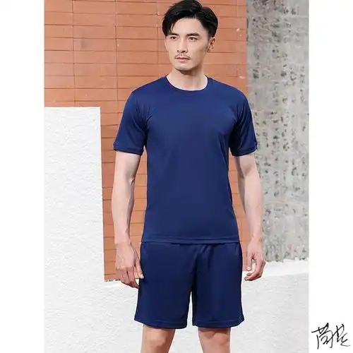 消防短袖体能训练服消防服火焰蓝色夏季短袖短裤上衣表演学校恤男